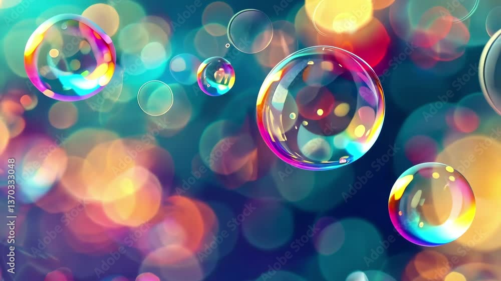 Poster bubbles rise gracefully in a vivid display, surrounded by a shimmering bokeh background that capture