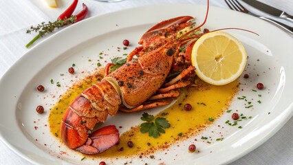 Lobster dish, on a white plate