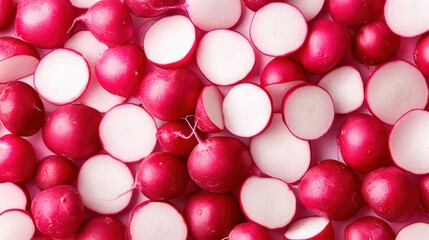 Freshly sliced radishes showcasing vibrant colors