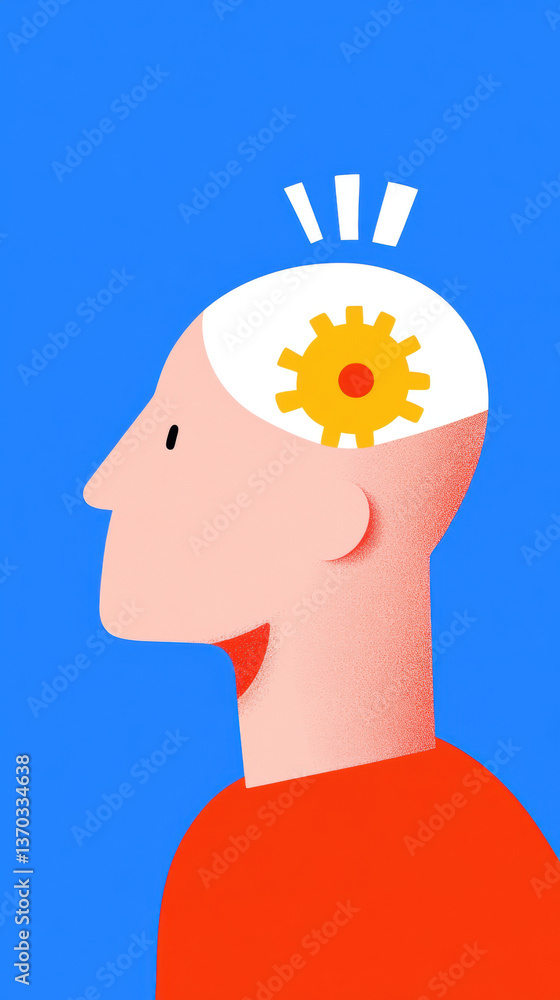 Poster alzheimer, a brain with gears symbolizing cognitive processes and slowing down concept.