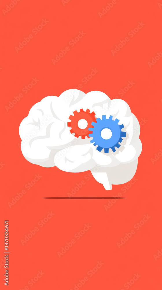 Aufkleber alzheimer, a brain with gears representing cognitive slowdown and thought processes.