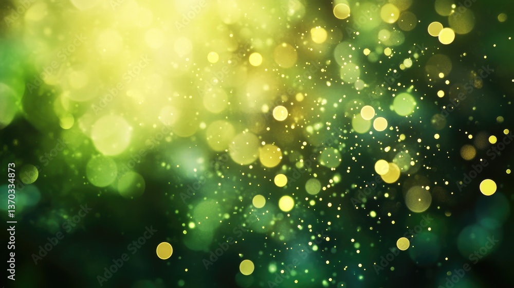 Poster abstract green and yellow sparkling background with glowing bokeh light effects for artistic design 