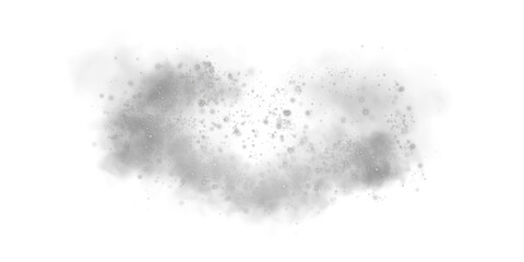 Black smog cloud effect, with small dust particles, isolated transparent special effect. Fog, vapour, magic haze. PNG.
