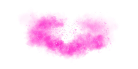  Magic pink smoke with glitter and small particles of twinkling stars. Fog with luminous particles. Pink vapor with stardust. Morning fog over land or water surface, magic haze. Fog or smoke. PNG. © Orange Sky