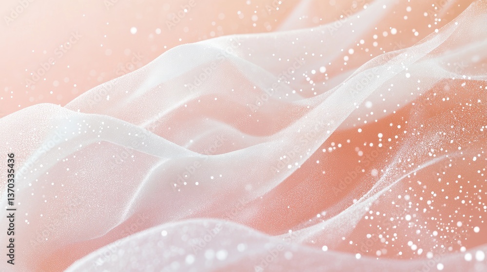 Poster ethereal texture of soft white fabric with glittery particles on a blush background for artistic des