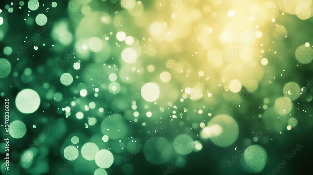 Poster vibrant green and yellow bokeh background with soft circular lights for artistic projects and design