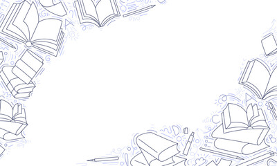Open books. Hand drawn vector art line backdrop