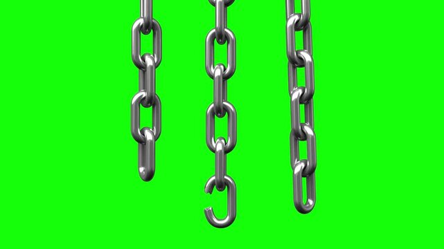 3D animation of a slow swinging vertical set of chains