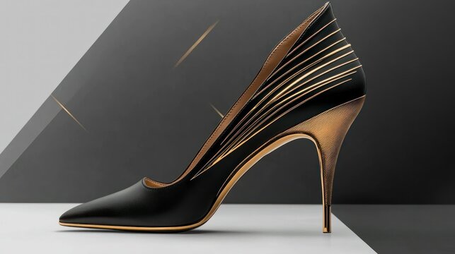 Elegant Black and Gold High Heels: A Luxurious Footwear Design