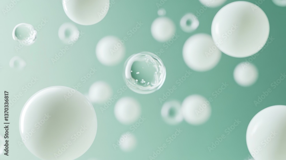 Aufkleber floating bubbles and spheres on soft gradient background with calm tones and dreamy atmosphere