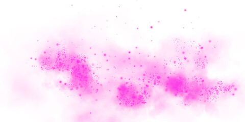  Magic pink smoke with glitter and small particles of twinkling stars. Fog with luminous particles. Pink vapor with stardust. Morning fog over land or water surface, magic haze. Fog or smoke. PNG.