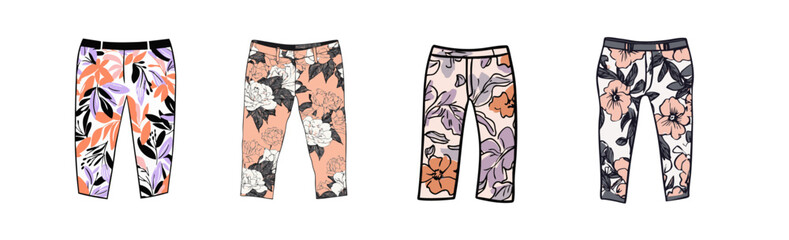 Floral Print Leggings Collection on White Background