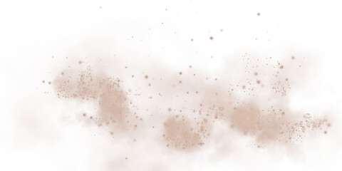 Fantastic chocolate brown smoke background. Magic chocolate brown smoke with glitter and small particles of twinkling stars. Fog with luminous particles. Chocolate brown vapor with stardust. PNG.