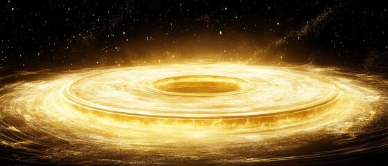 A glowing ring of light sits amid a dark, starry cosmos, with energy radiating from its form