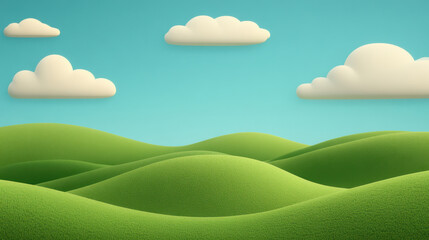Obraz premium vibrant landscape featuring rolling green hills bright blue sky with fluffy clouds, evoking sense of tranquility and peace