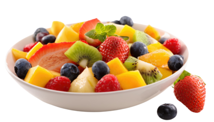 Bowl of fruit salad. fresh fruit pieces foe healthy breakfast Isolated On PNG Transparent and White Background 
