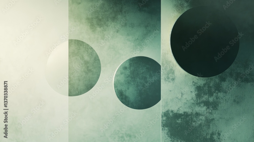 Aufkleber abstract composition featuring circles and textured gradients in soft green tones for modern design 