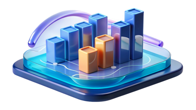 Transparent Digital 3D Stock Market Analysis in PNG with Growth Charts and Financial Investment Data. - Powered by Adobe