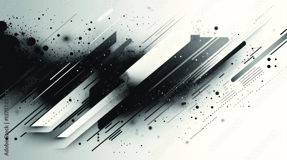 Poster abstract monochromatic design: dynamic lines and splashes