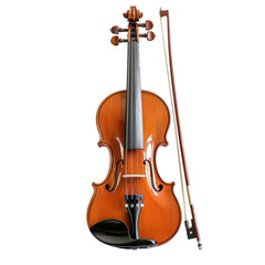 Fototapeta premium Elegant wooden violin with bow resting, showcasing craftsmanship and musical beauty in detail