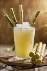Refreshing Sugarcane Juice with Ice, a Natural and Healthy Drink