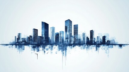 Fototapeta premium Cityscape Watercolor Skyline: An Urban Dreamscape in Blue Hues