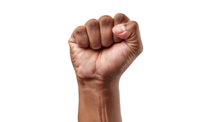 Clenched fist symbolises the power of labour movement Isolated On PNG Transparent and White Background 