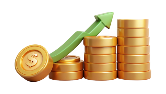 PNG growth money isolated on transparent 3d podium background with wealth financial business success finance graph stock profit investment chart.