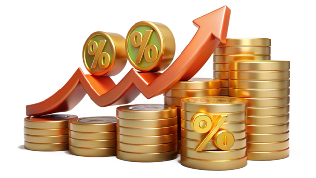 PNG growth money isolated on transparent 3d podium background with wealth financial business success finance graph stock profit investment chart.