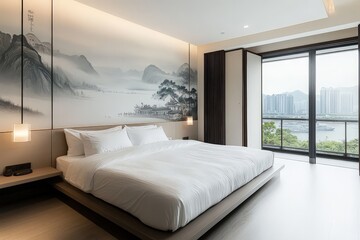 Minimalist Bedroom with Skyline View