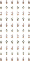 Playful Potted Plant Doodle Seamless Pattern on Transparent Background