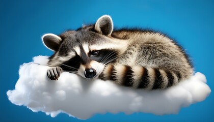 Obraz premium Lazy Raccoon Lounging on a Cloud in the Brilliant Midday Sky