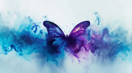 Abstract flying butterfly with blue purple and cyan blots