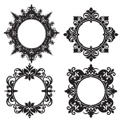 Gothic vintage frame set, vector royal baroque border, dark classic antique ornament, floral oval. Victorian elegant mirror, rococo magic ornate decoration with copy space.