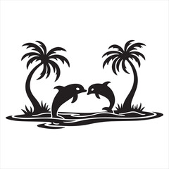 Palm tree sun and dolphin flat iconexotic summer 