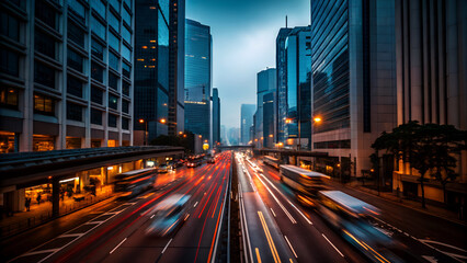 Fototapeta premium Busy urban highway at twilight in a modern city
