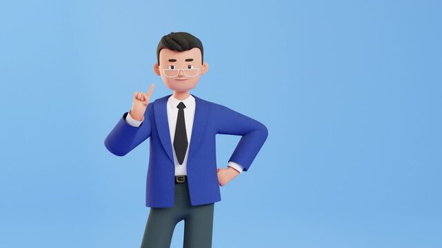 Man shakes his head and says No animation. businessman character shows refusal, rejection, denial, or disagreement. male character gives a negative answer. 3D render