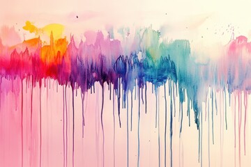 Fototapeta premium Rainbow Watercolor Drips Abstract Art Background.