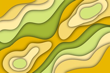 黄緑とベージュの有機的な形が重なる地形風ペーパーカットデザイン | Organic Terrain-Like Paper Cut Design in Green and Beige Tones