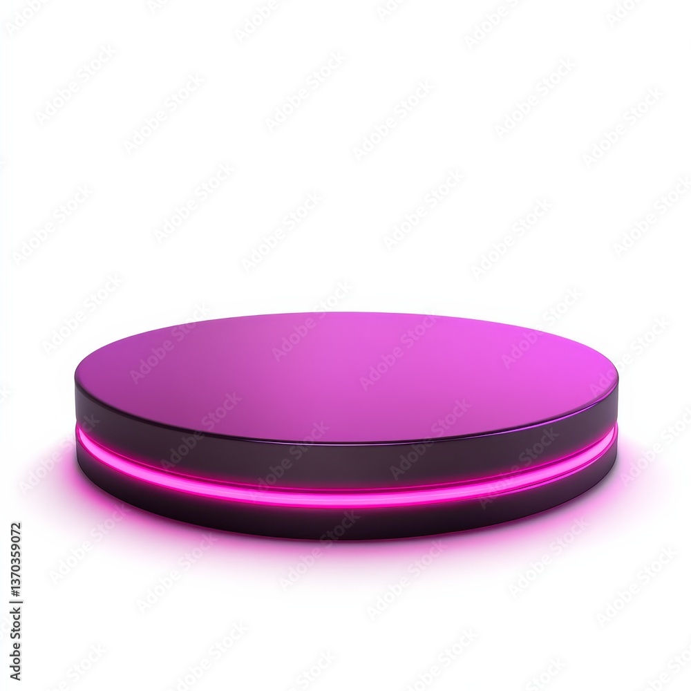 Poster Futuristic Pink Platform with Neon Glow: Elegant Stage for Product Display and Modern Presentations on White Background.