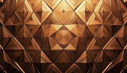 Abstract Geometric Wooden Pattern Rich Brown Tones Intricate Triangular Design Kaleidoscopic Texture