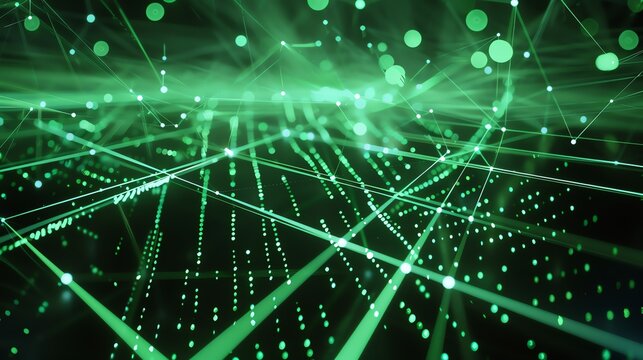 Glowing green network. Futuristic technology background. 3D rendering.