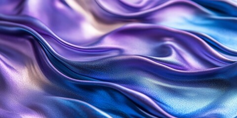 Fototapeta premium a close-up of a flowing, lustrous silk fabric in shades of purple and blue, creating a sense of elegance and opulence. The fabric appears to be rippling and swirling, showcasing a glossy texture