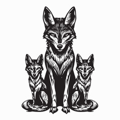 Coyote Family image vector. Black and white Coyote Family image vector