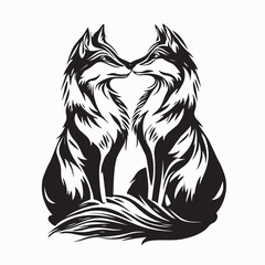 Two Coyotes Sitting Face to Face in a Symmetrical Pose Vector Illustration