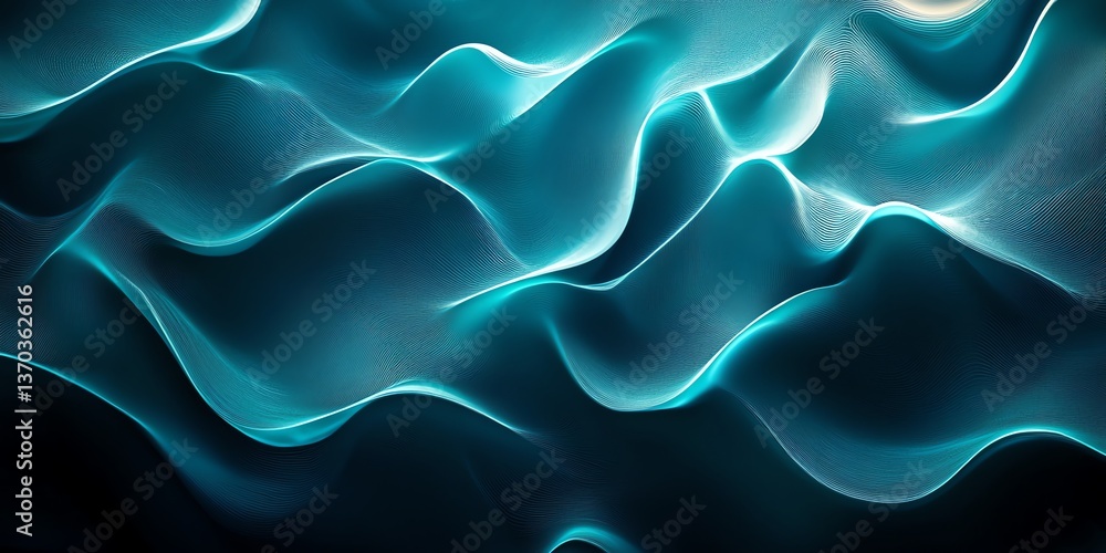 Poster abstract wave pattern forming light and shadow with teal hue