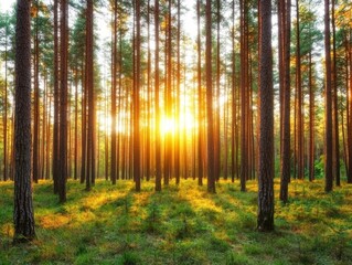 Obraz premium Majestic Sunset Over Pine Forest Nature Landscape Photography Tranquil Environment Illuminated View