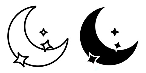 Moon editable stroke outline & solid icon isolated on white background flat vector illustration, black outline, Pixel perfect