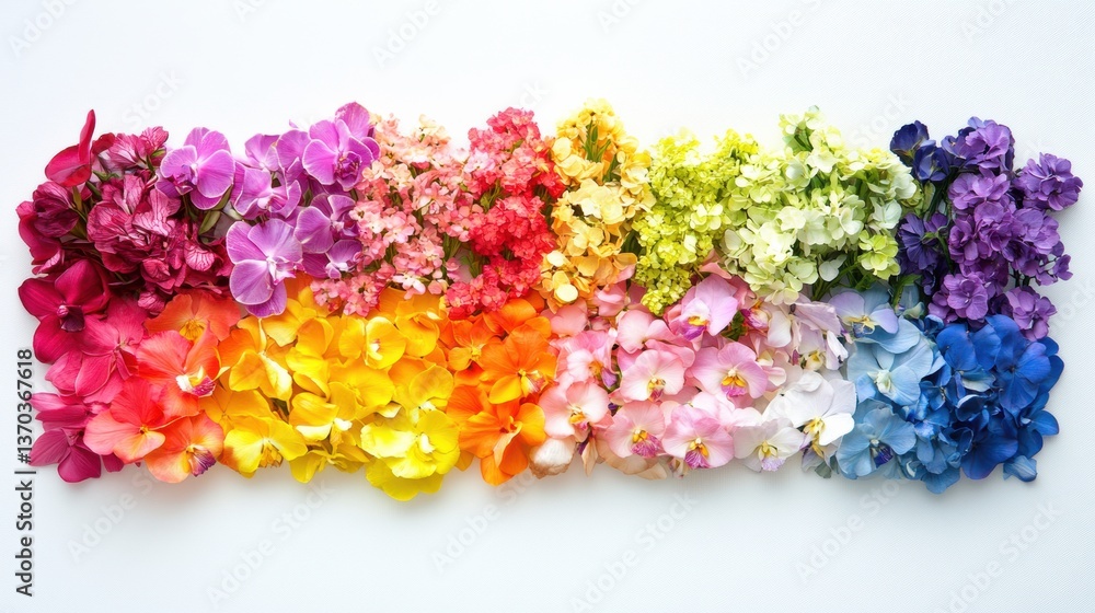 Aufkleber vibrant rainbow gradient of real flowers showcases natures beauty through an array of colorful bloss