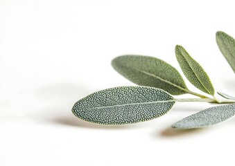 Fresh Sage Leaves on White Background